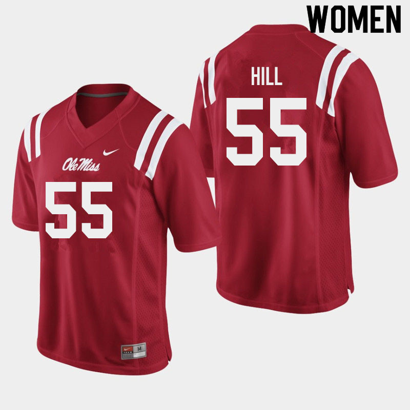 KD Hill Ole Miss Rebels NCAA Women's Red #55 Stitched Limited College Football Jersey XVO2358HJ